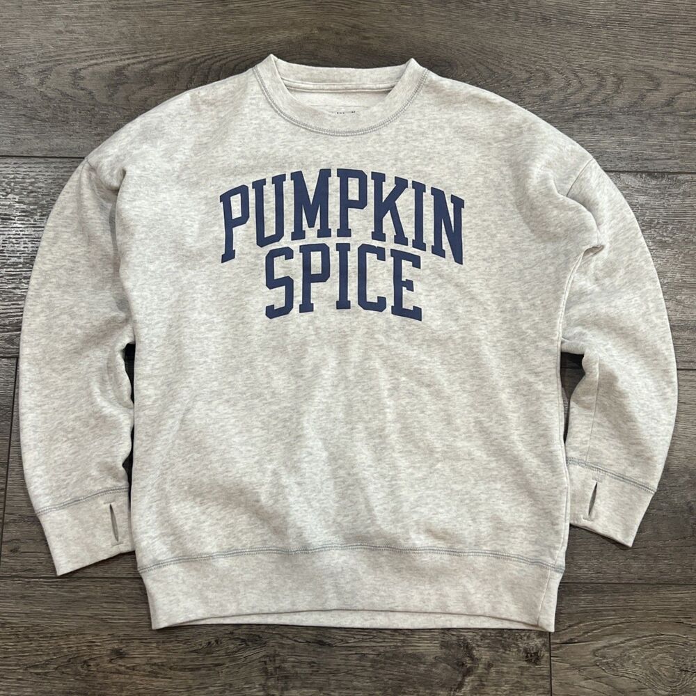 Abercrombie & Fitch Pumpkin Spice Gray Crewneck Sweatshirt Soft - Kids 11/12
